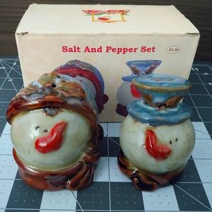 pair of ceramic Christmas Snowman Lady salt & pepper shakers set